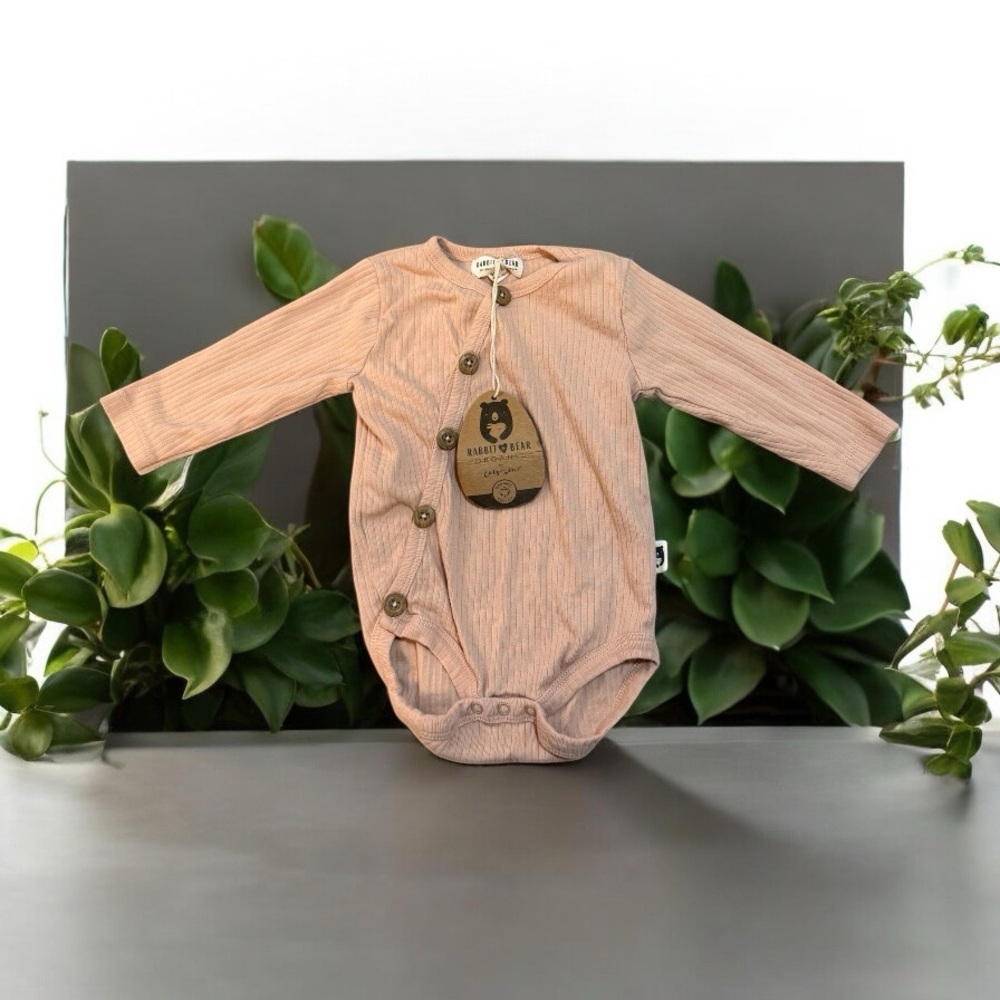 NWT RABBIT+BEAR Girls 6-9M  Organic Cotton Pink Striped One- Piece Body Suit